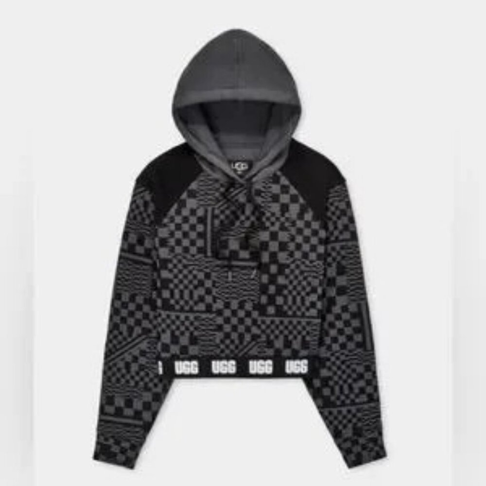 UGG Mallory Gray Checkered Cropped Hoodie - Picture 5 of 8